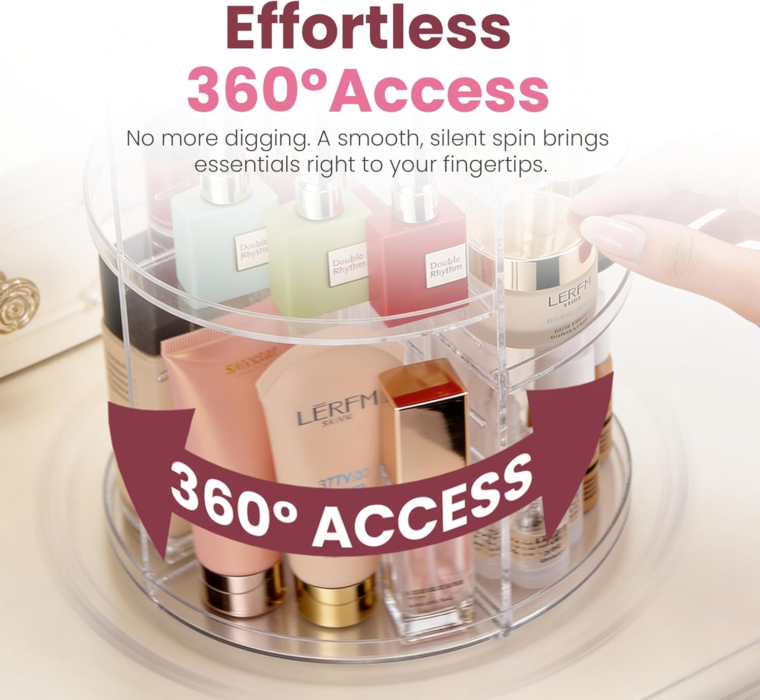 Masirs 360 Rotating Makeup Organizer Countertop - Adjustable Shelf Height - The Perfect Round Spinning Cosmetic Organizer for Bedroom Dresser or Vanity Countertop Storage (Clear) - Image 3