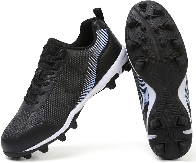 Tacos De Béisbol Hombres Tachuelas De Goma Moldeadas Zapatos De Softbol Para Hombre Turf Dirt | Zapatos de béisbol y softbol para hombre con parte superior de PU, sensación acolchada, ajuste con cordones y tachuelas de goma moldeadas para campos de césped y césped
