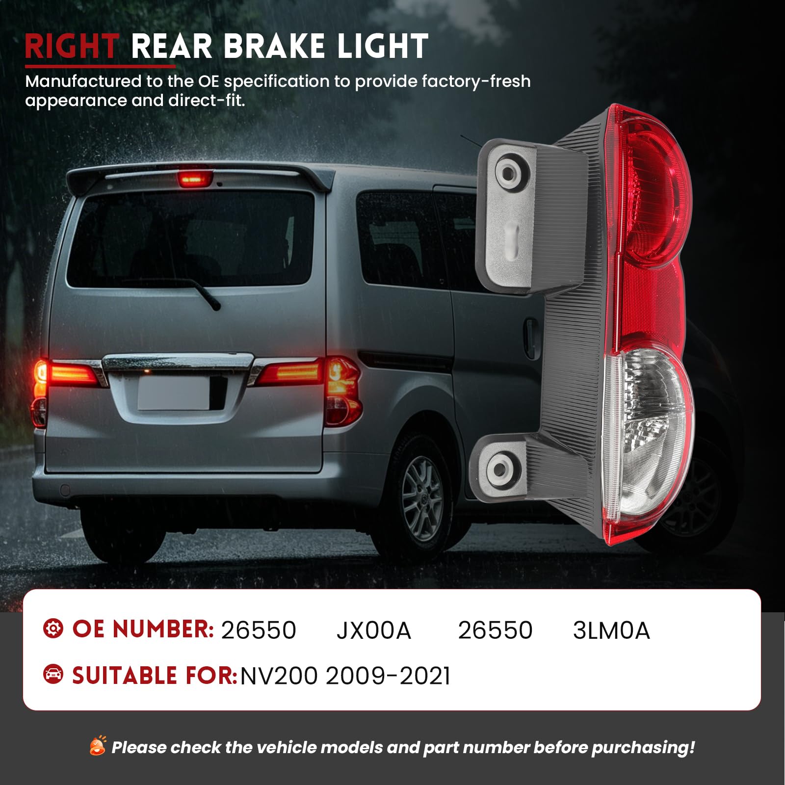 Bremsleuchte Rücklicht Rechts für NV200 2009-2021 26550-JX00A 26550-3LM0A Bremslicht Hinten Beifahrerseite Rot