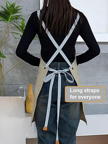 Miniatura 4 de Cross Back Apron for Women Men with Large Pockets Chef Apron for Cooking Canvas Waterproof Kitchen Aprons, M-XXL
