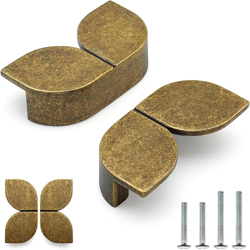 Paquete de 6 tiradores de latón antiguo de 2-12 pulgadas (2.520 in) con agujero central de latón retro, tiradores de cajones de aleación de zinc