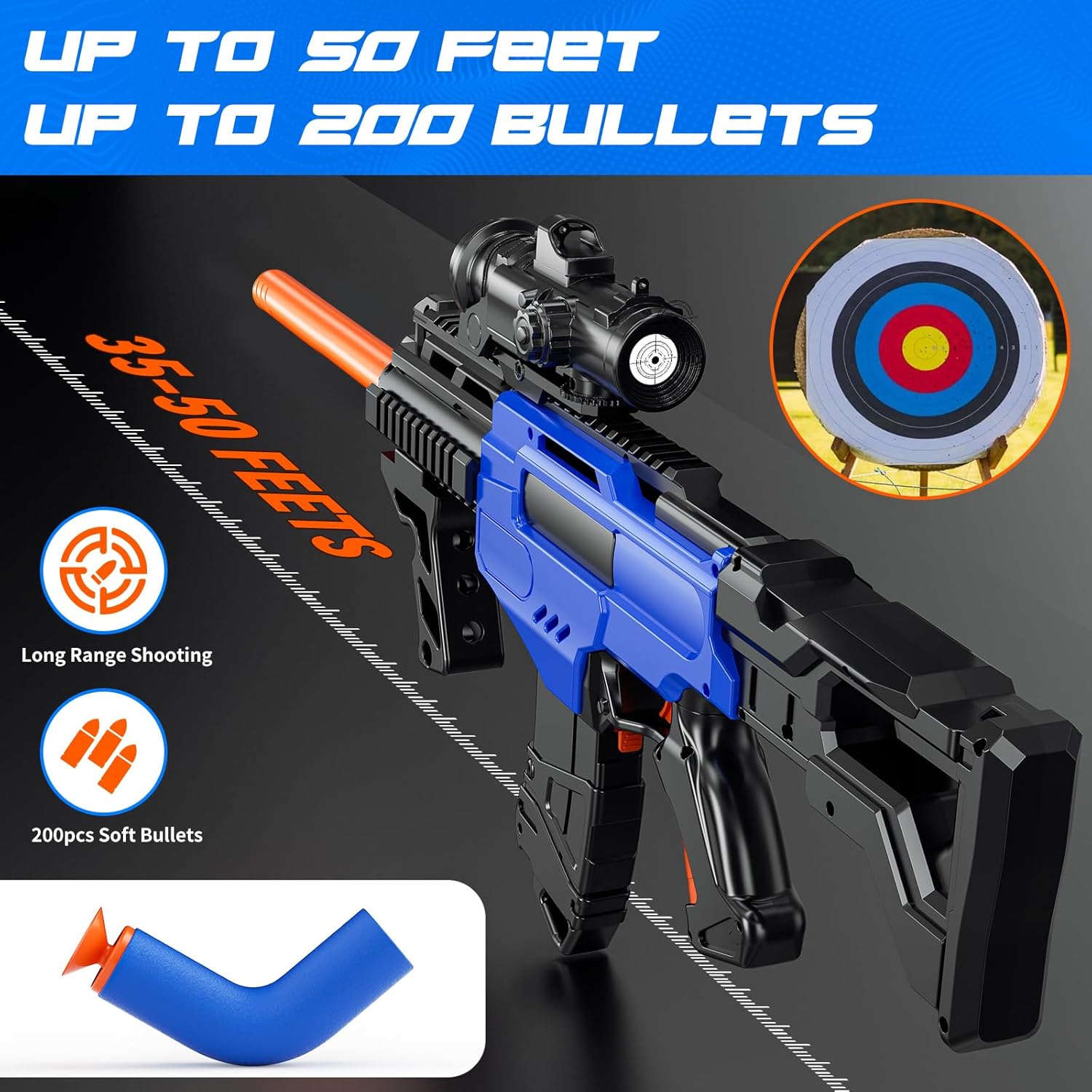 Toy Gun Automatic Sniper Rifle with Lanyard, Electric Realistic Toy Foam Blasters- 200 Darts, Tactical Vest Set, Scope and 2 Clips, Cool Toys for Kids Ages 8-12, Birthday Xmas Gifts for Boys