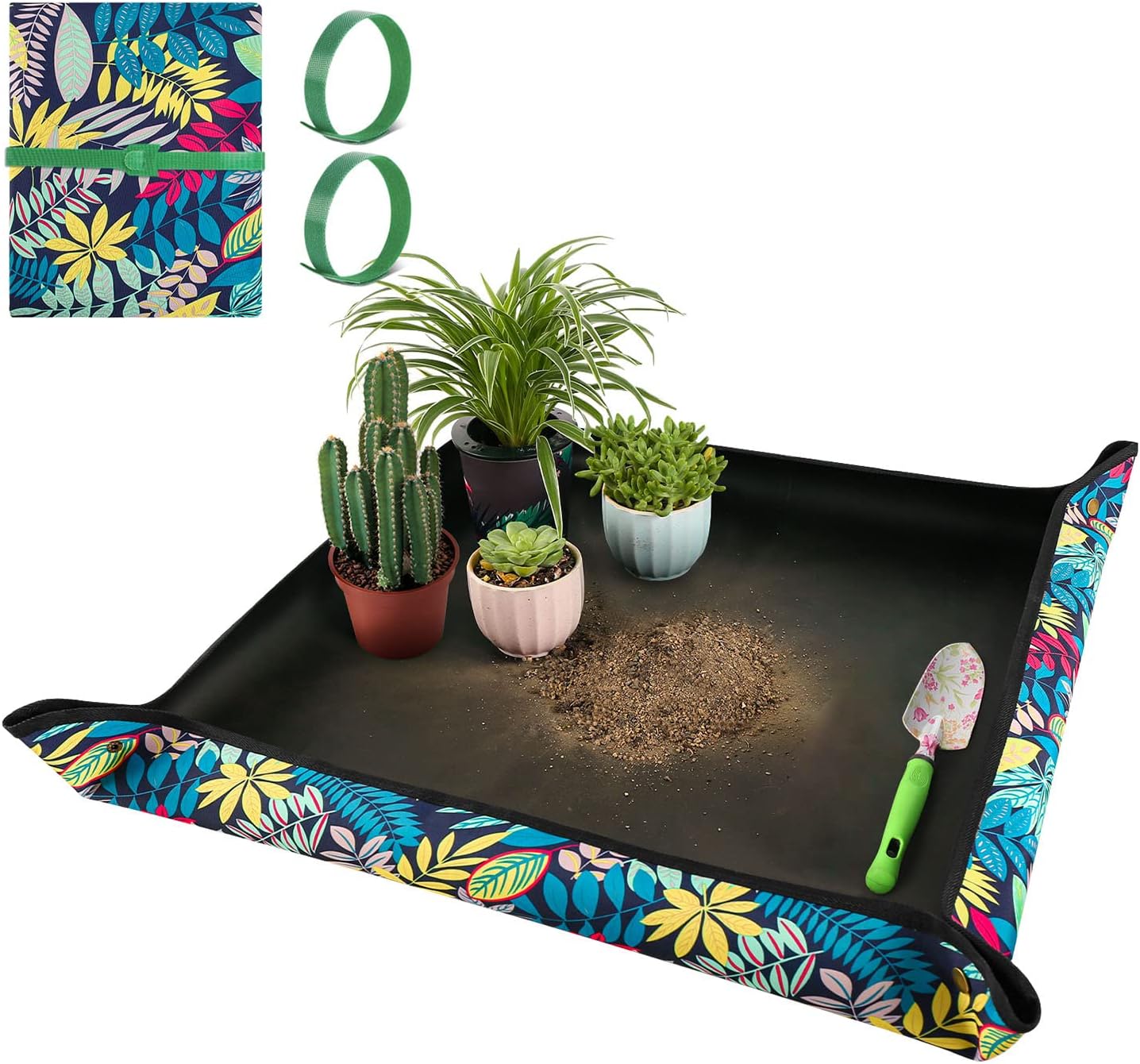 HNXTYAOB 43" X 29" Large Plant Repotting Mat + 29.5" X 29.5" Leaf Print Potting Mat for Plant Transplanting and Mess Control.