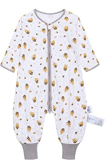 Baby Schlafsack Sommer mit Füßen 0.5 Tog 100% Baumwolle Kinder Sommerschlafsack mit Ärmel für Jungen und Mädchen