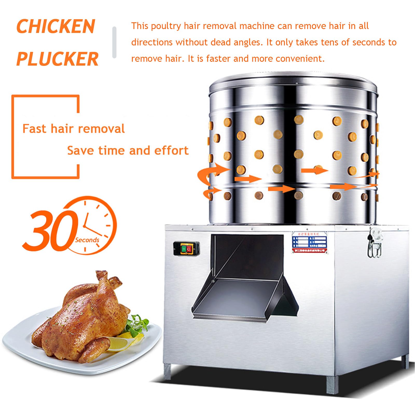 Plucker elettrico del pollo, macchina per la lavorazione del pollame dell'acciaio inossidabile, attrezzatura di de-piumaggio 1500W con le dita di tocco morbido per l'elaborazione efficiente