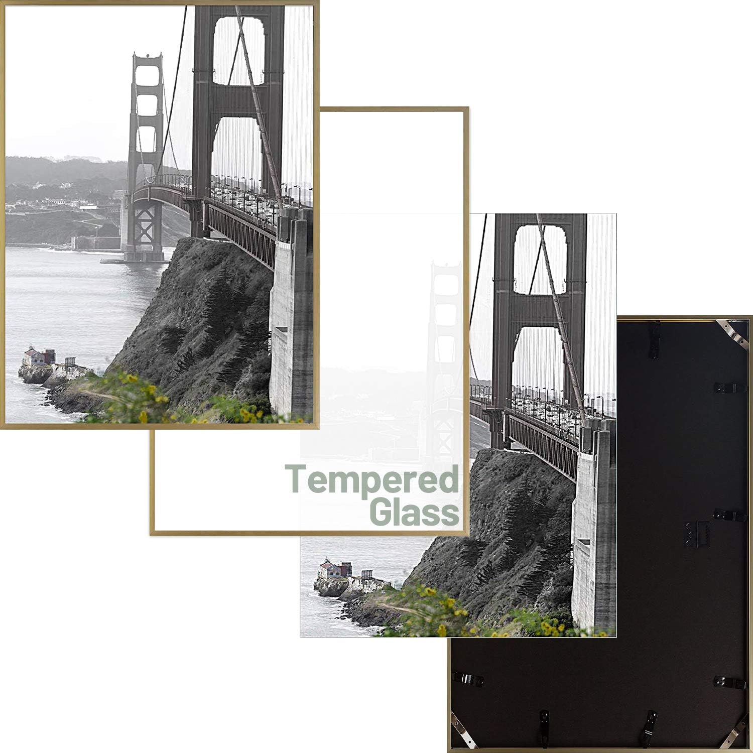 Frametory, 18x24 Metal Wall Mount Frame For Prints, Aluminum Picture Frame With Real Glass (Gold, Pack of 1) -
