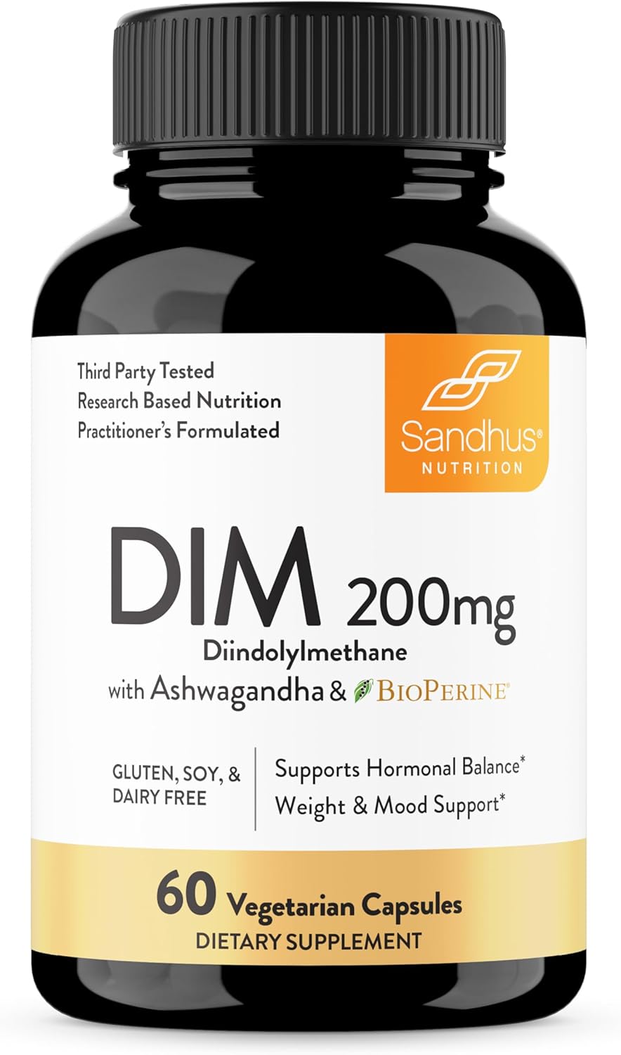 Sandhu's DIM Supplement 200 mg -60 Capsules - Diindolymethane with Ashwagandha & Bioperine Hormone Balance for Women & Men, Hormonal Acne Supplements