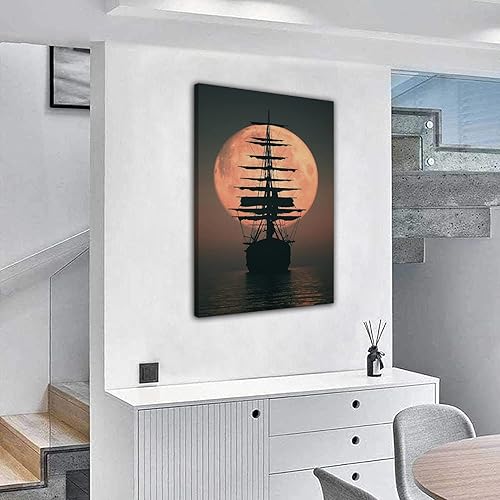 Vista 24 de RAOMAAE Cuadro de arte de pared de batalla naval, barco pirata, velero, póster impreso, lienzo moderno, hogar, sala de estar, oficina, decoración