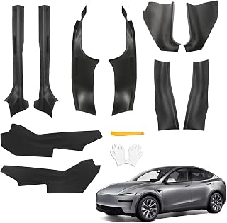 8Pcs Door Sill Protector and 2Pcs Center Console Anti-Kick Pads for Tesla Model Y Juniper 2025 2026 Front and Rear Door Pedal Kick Protection Carbon Fiber Friction Resistant Interior Accessories