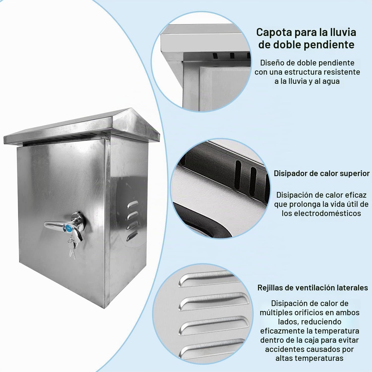 Caja Estanca Exterior Eléctrica de Acero Inoxidable, 40x30x18 cm, Caja Cuadro Eléctrico Superficie, Montaje en la Pared, Distribución Eléctrica Armario, Incluye Cerradura