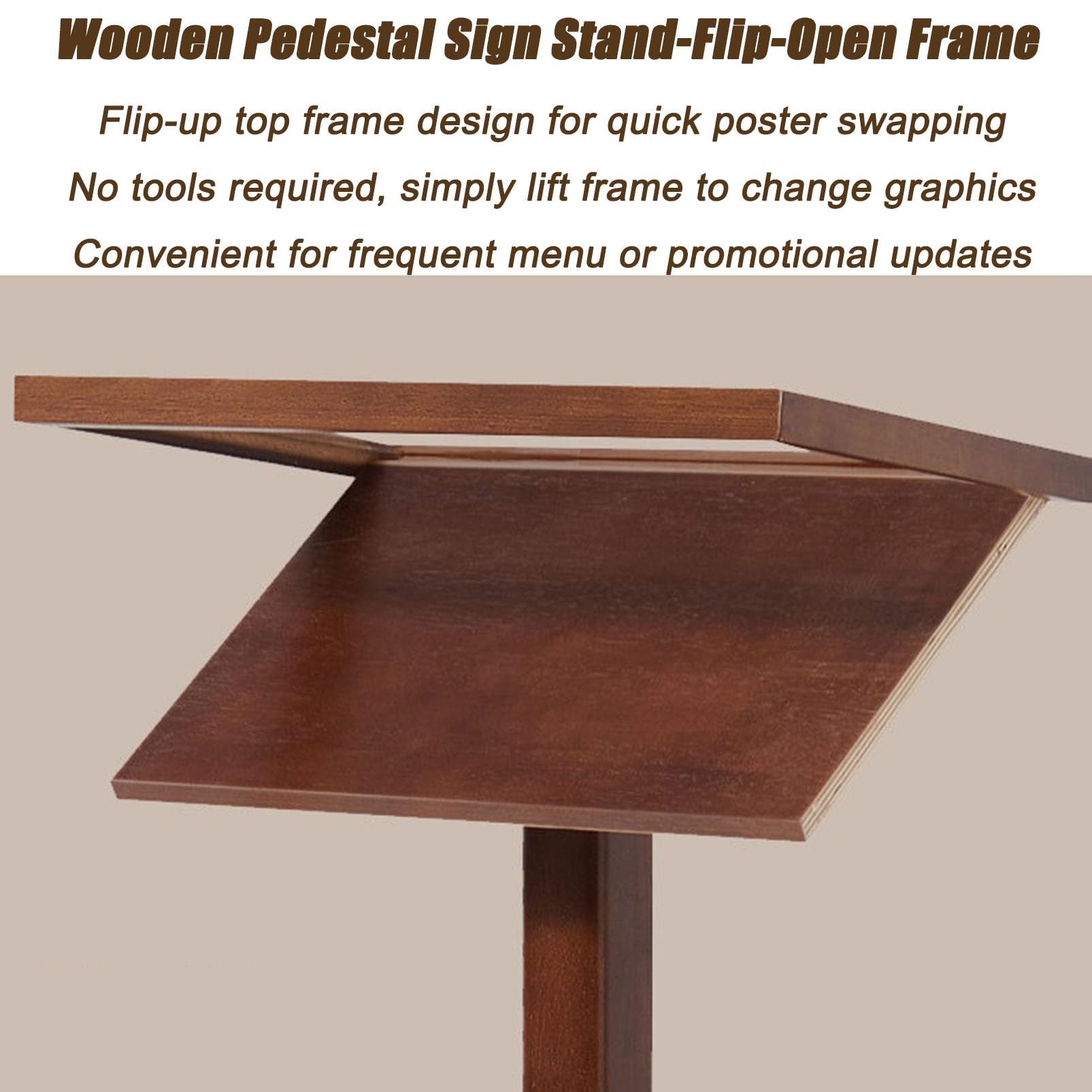 Espositore Pavimento Legno Massello Porta-Poster Copertura Vetro Temperato