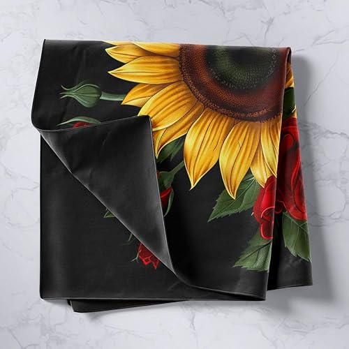 Miniatura 2 de Manfei Tapiz de girasol amarillo con rosas rojas para colgar en la pared para decoración de habitación de niños y niñas, tapices florales de