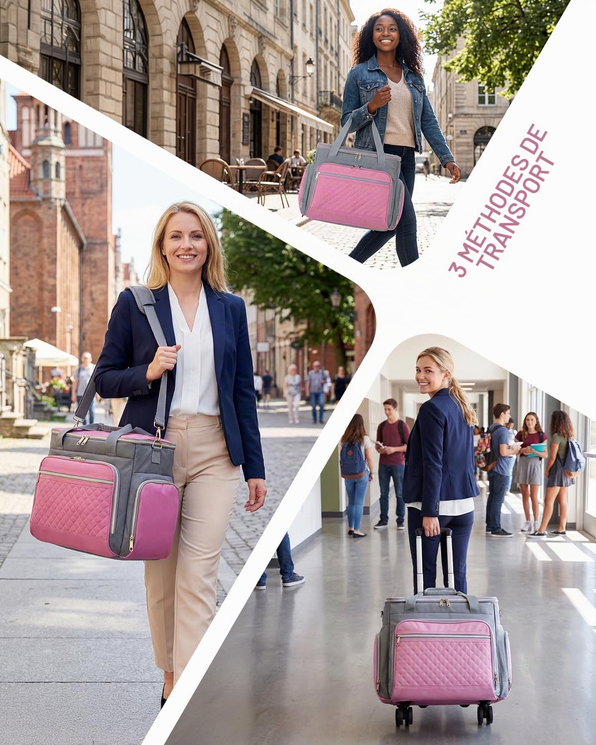 Amythe Sac à roulettes pour Professeur à 5 Roues avec Organiseur de Fichiers en Accordéon, Sac de Rangement Trolley pour Ordinateur Portable 15.6", Gris