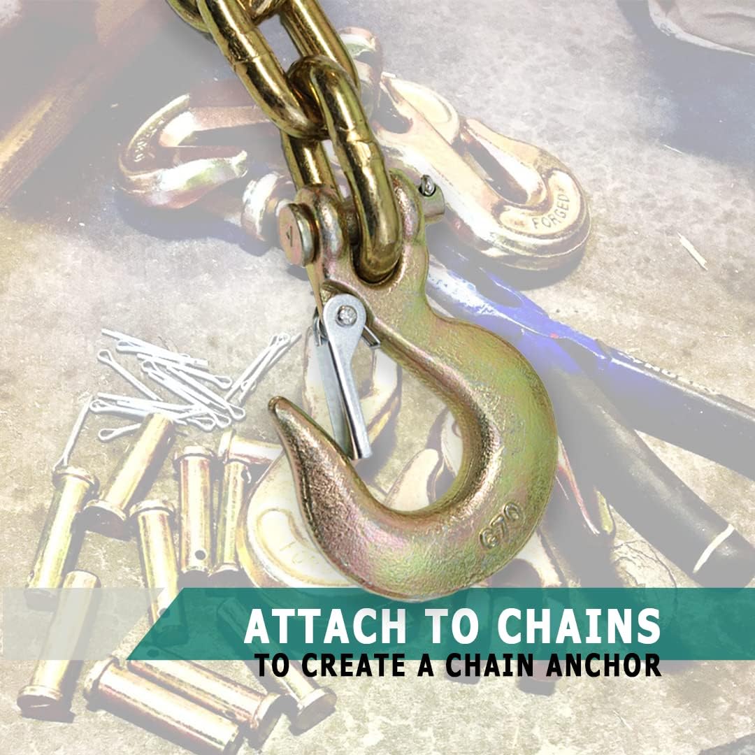 Boxer 2 Pack - ¼” Grade 70 Forged Clevis Slip Hook with Safety Latch Heavy Duty, 12,600lbs Breaking Strength - Chain Hooks, Transport, Tow, and Towing Trucks