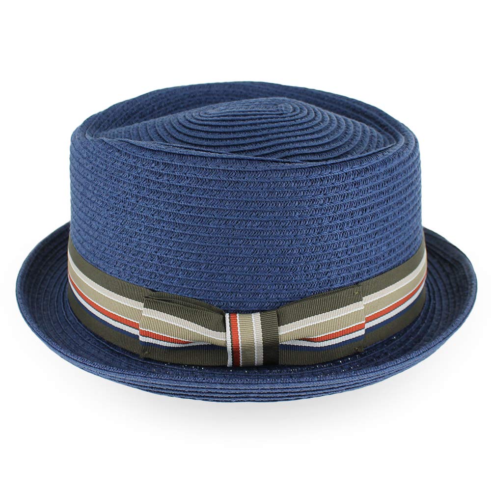 Belfry Men/Women Summer Straw Pork Pie Trilby Fedora Hat in Blue, Tan, Black