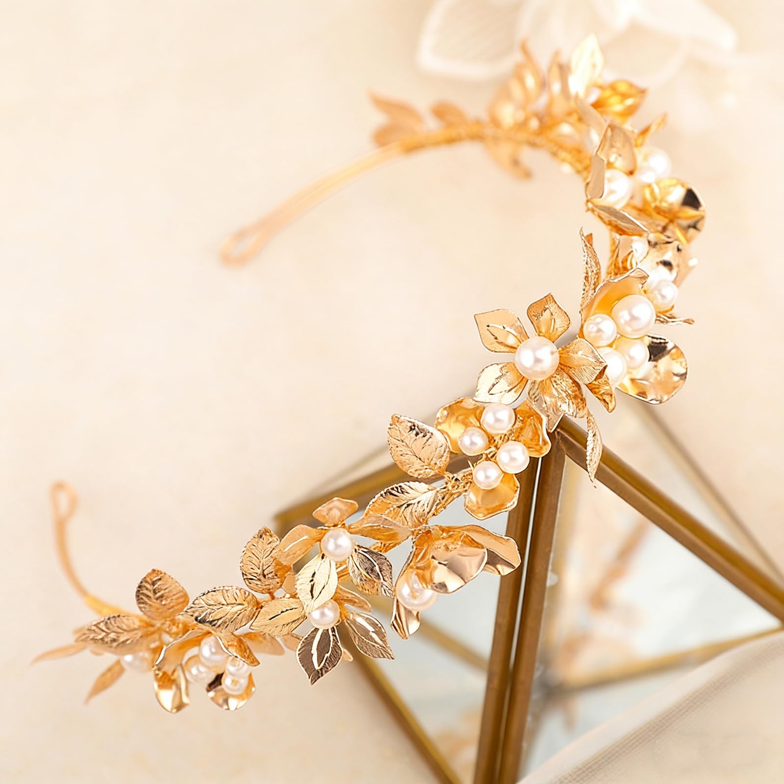 Cerchietto per Capelli da Sposa Fatto A Mano con Fiori per Donne Elegante Accessorio per Capelli da Principessa in Oro E Perle,d'oro