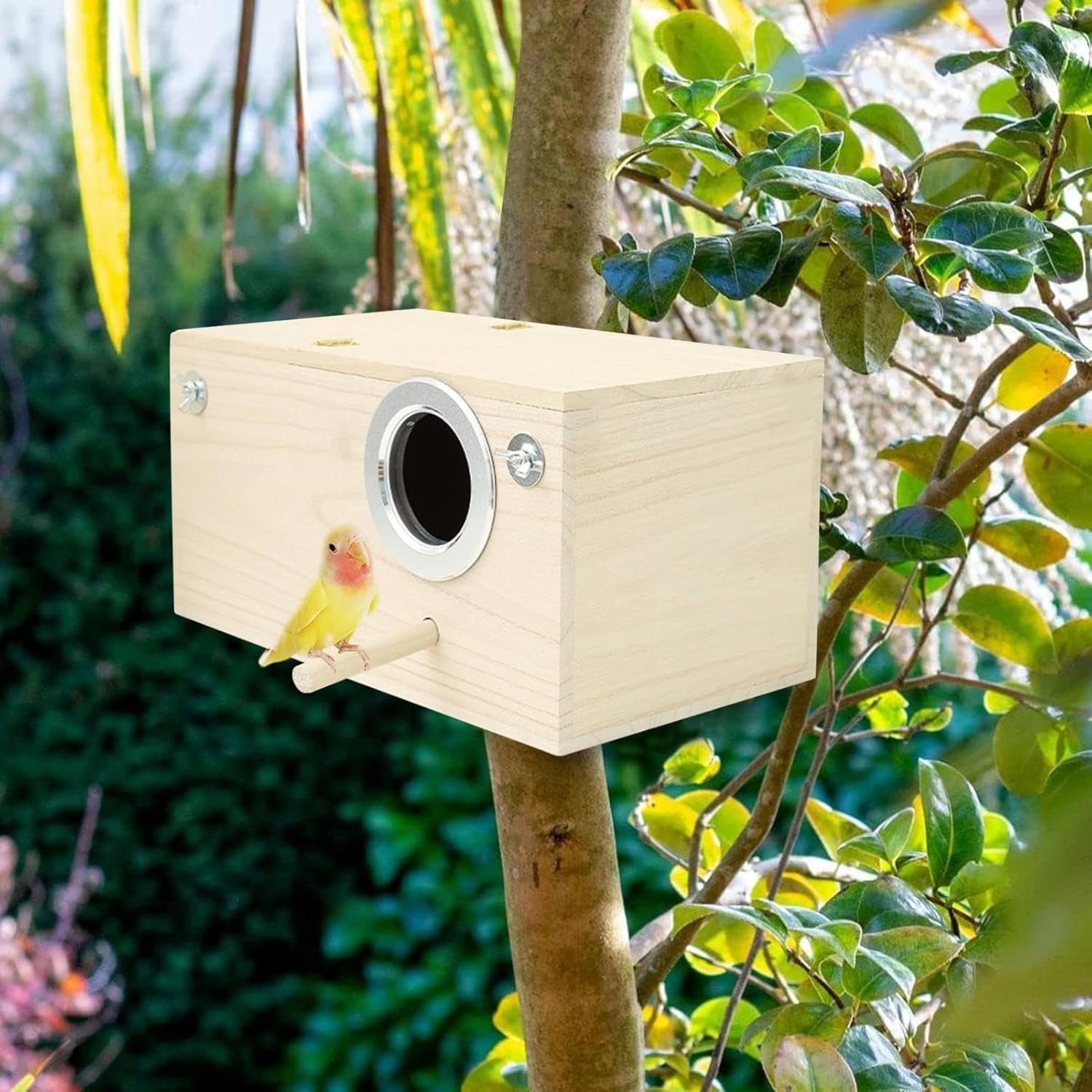 Casita Nido De Madera para Cría De Pájaros con Soporte para Percha, Casita Grande para Cría De Pájaros, Ideal para Pinzones, Cotorras, Cacatúas Y Agapornis. Right Opening