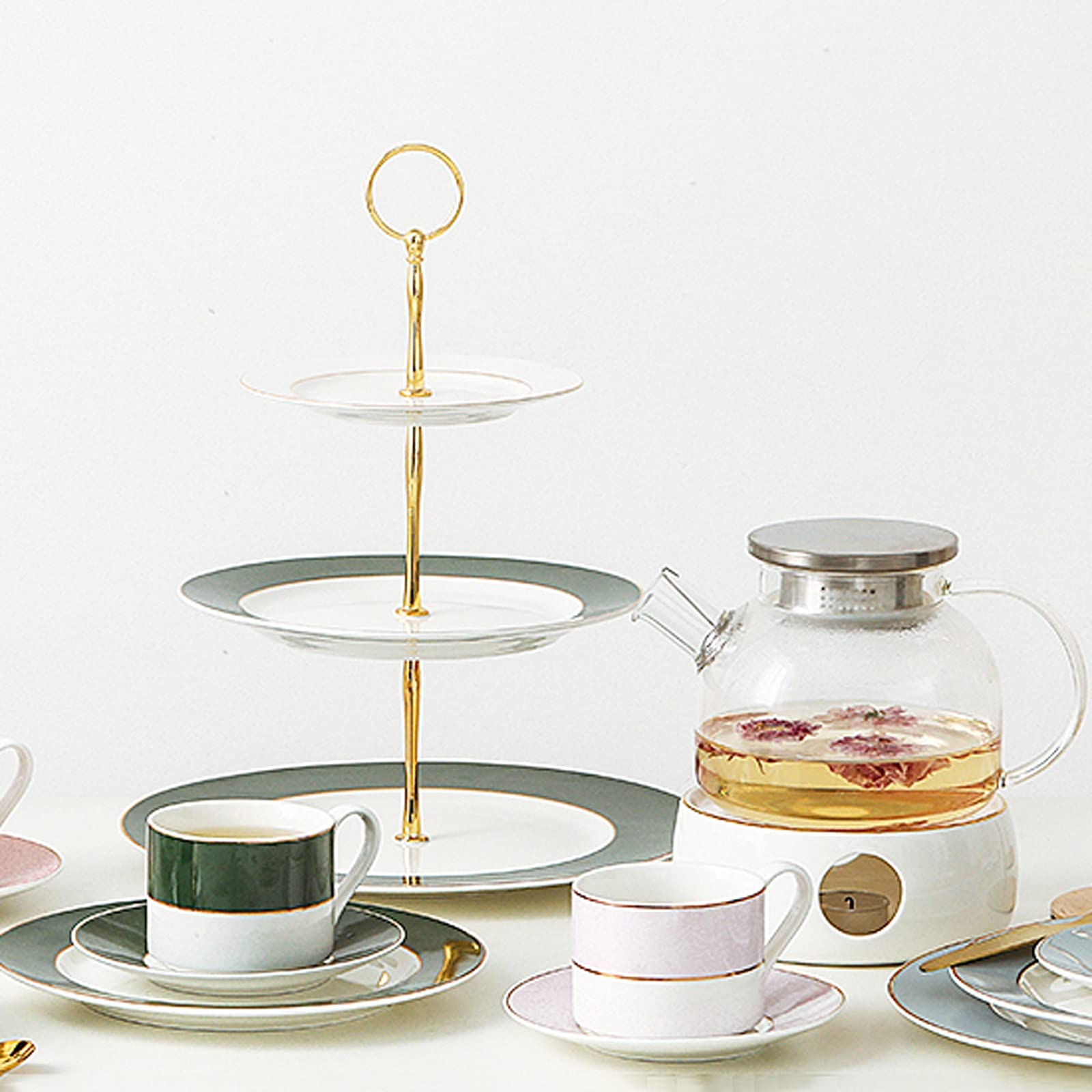 Présentoir à Gâteau Tableau de gâteau en céramique à 3 couches avec poignées multi-couleurs Détachables de gâteau de gâteau Table de dessert for mariages, banquets, anniversaires Support à Gâteau ( Co