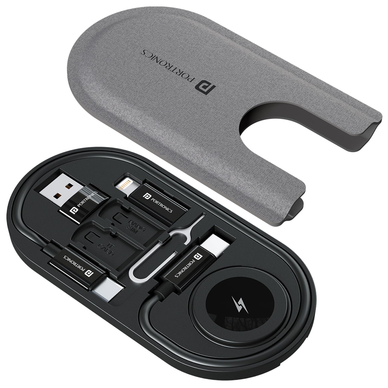 Portronics Snapacase 6 60W Multifunctional Fast Charging Data Cable Kit with Wireless Watch Charging Slot, Conversion Set USB A & Type C to Type C/Lightning, Data Transfer, Sim Storage, Sim Eject Pin-picture-31