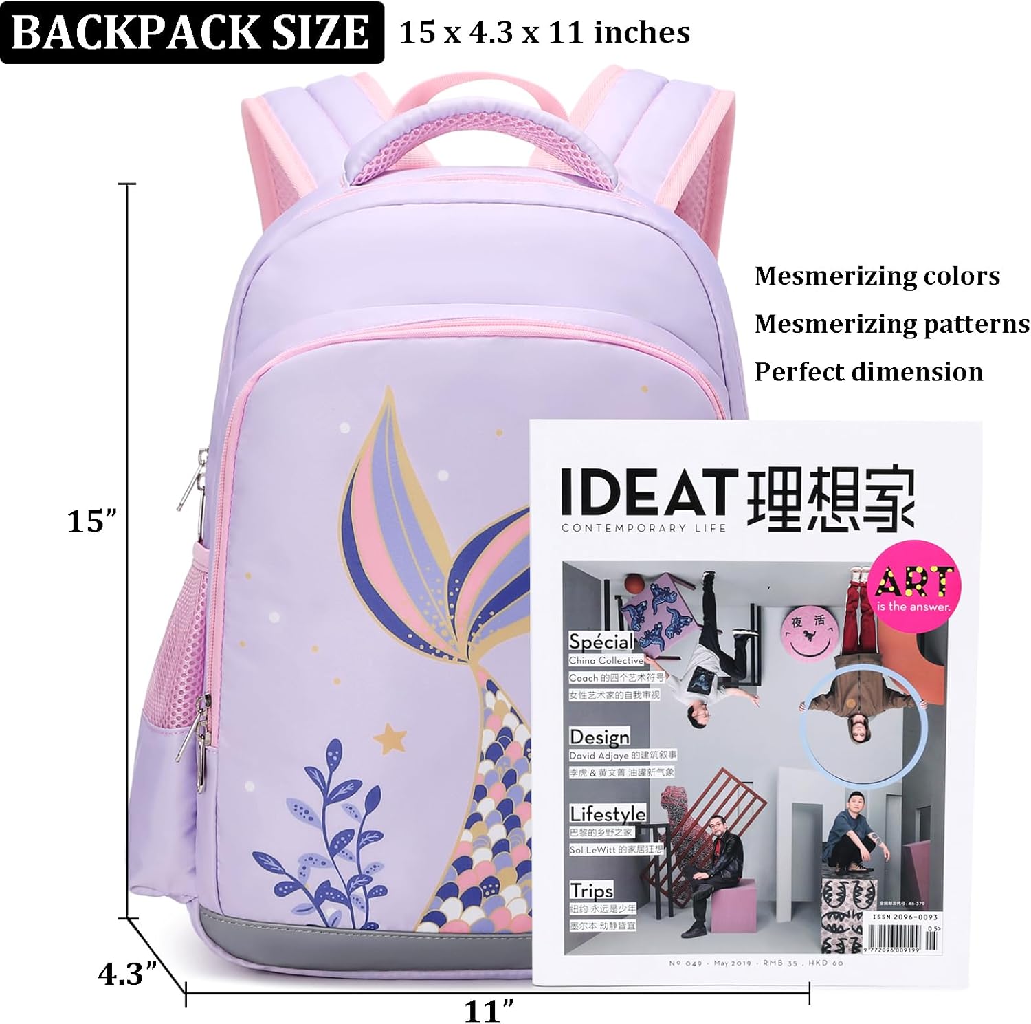 JIANYA Backpack for Girls, Preschool Kindergarten Kids School Bag Girls Backpack with Lunch Box & Chest Strap, 15" Tall - Image 5