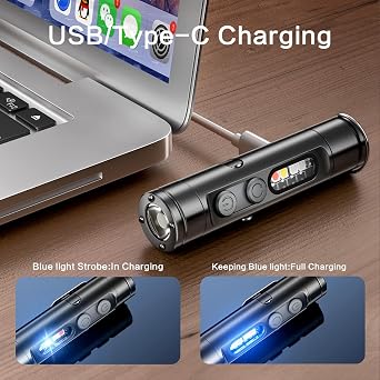 Taclite Mini Ultimate Everyday Micro Tool K2 Mini Flashlight with COB Light, 6-in-1 Rechargeable Keychain Torch, Side Lights, Strobe, Magnet, Window Breaker, Electric Lighter EDC Survival Tool