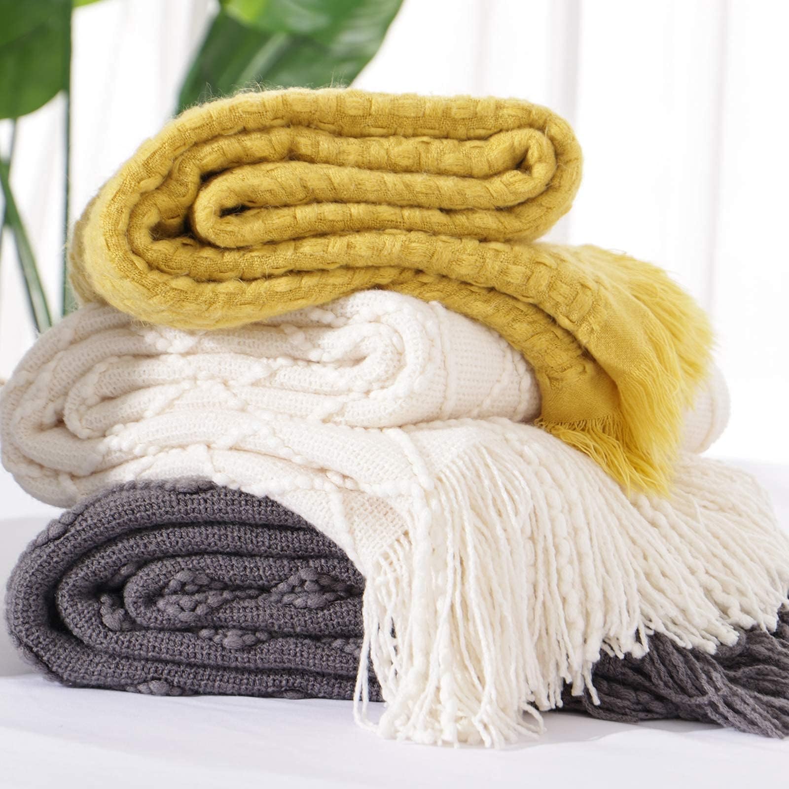 Bohemian Throw Blankets, Boho Knitted Tassel Throw Blankets, Super Soft Cozy