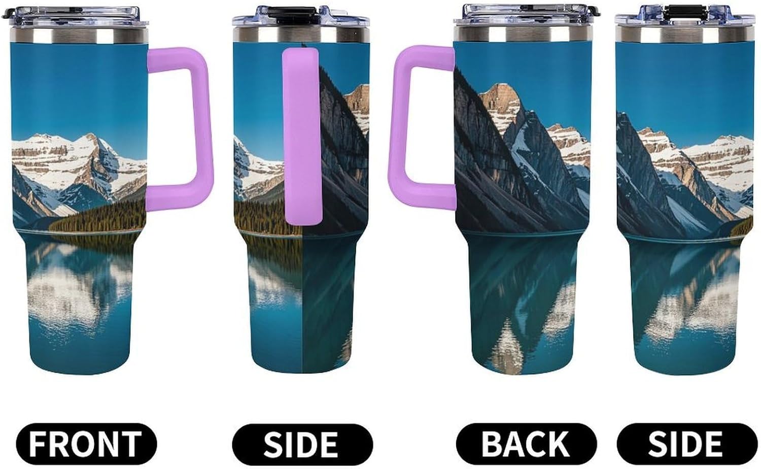 Panorama of The Lake Louise Mountains Travel Coffee Mug Reusable Durable Stainless Steel Insulated Tumbler with Handle And Straw Leak Resistant Portable Thermal Cup Gifts for Men Women 40 Oz