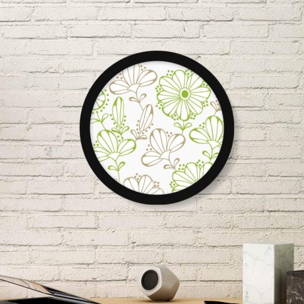 Cadre photo rond noir avec motif herbe et fleurs fraîches DIYthinker