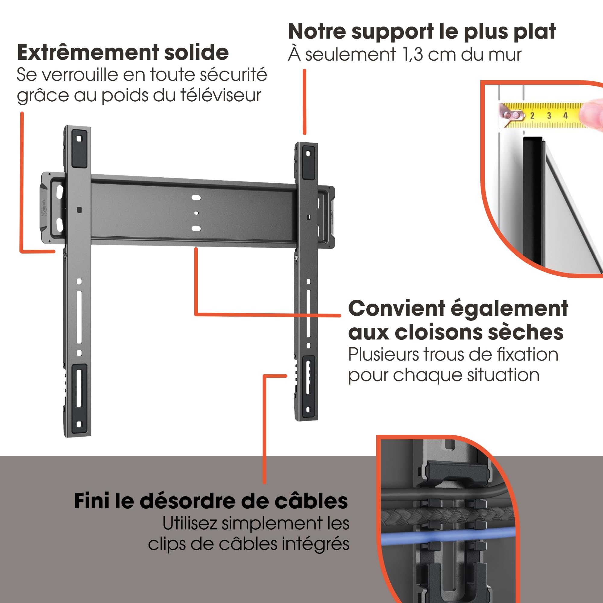 Vogel's TVM 5505 – Support Mural TV ultrafin avec GuidanceSystem™ sûr et Facile pour Grandes TV, 32-77 Pouces, Max. 75 kg, certifié TÜV, VESA 400x400, Distance Mur 1,3 cm | Seulement 13 mm du mur, Guidage innovant pour un accrochage sûr et sans effort, Ma