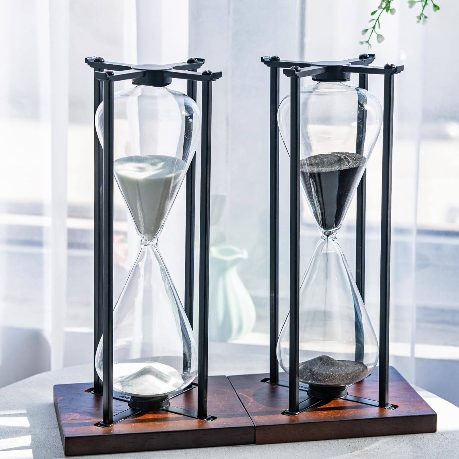 Reloj de arena grande de hierro negro para manualidades de 60 minutos, moderno, regalo para hombres y mujeres, temporizador de arena para cocina, hogar, oficina, escritorio (negro)
