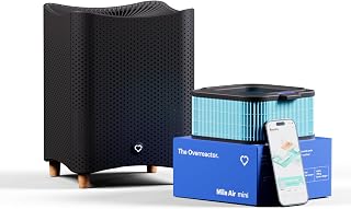 Mila Air Mini Smart Home Air Purifier with Overreactor H14 HEPA Replacement Filter, Smart Air Purifier for Large Rooms or Bedrooms, Quiet Mode, Black