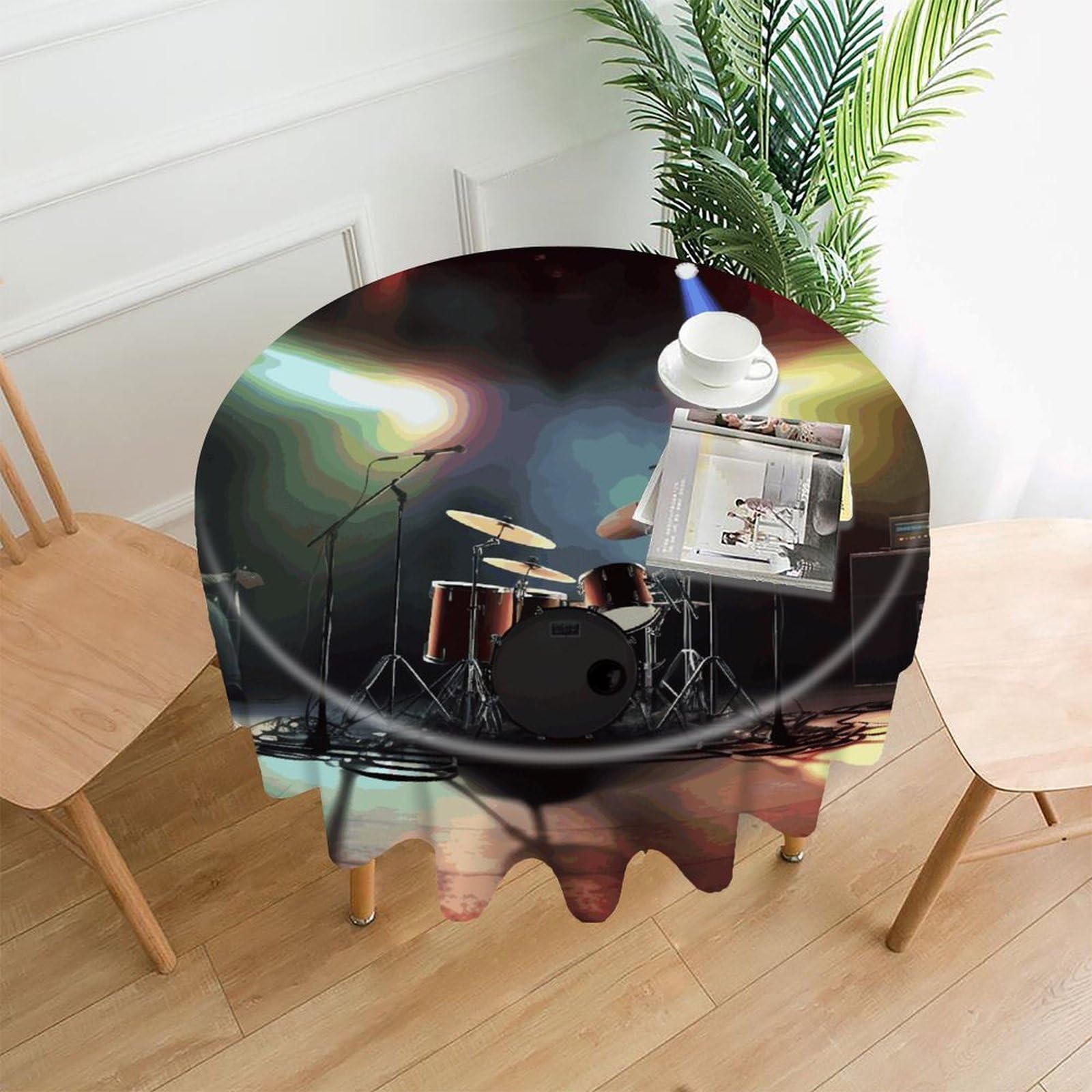 Rock Band Scene Tablecloth Exquisite Wrinkle Free Straight Edge Round Anti-Fade Premium Polyester Tablecloth Waterproof Folding Table Cover for Table Decoration