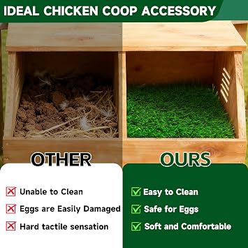 DRQ Chicken Nesting Pads, Washable Artificial Grass Nesting Pads for Chicken Coop, Soft Nesting Box Pads for Chickens & Nesting Boxes, 1212 (GreenGreen, 6pack)