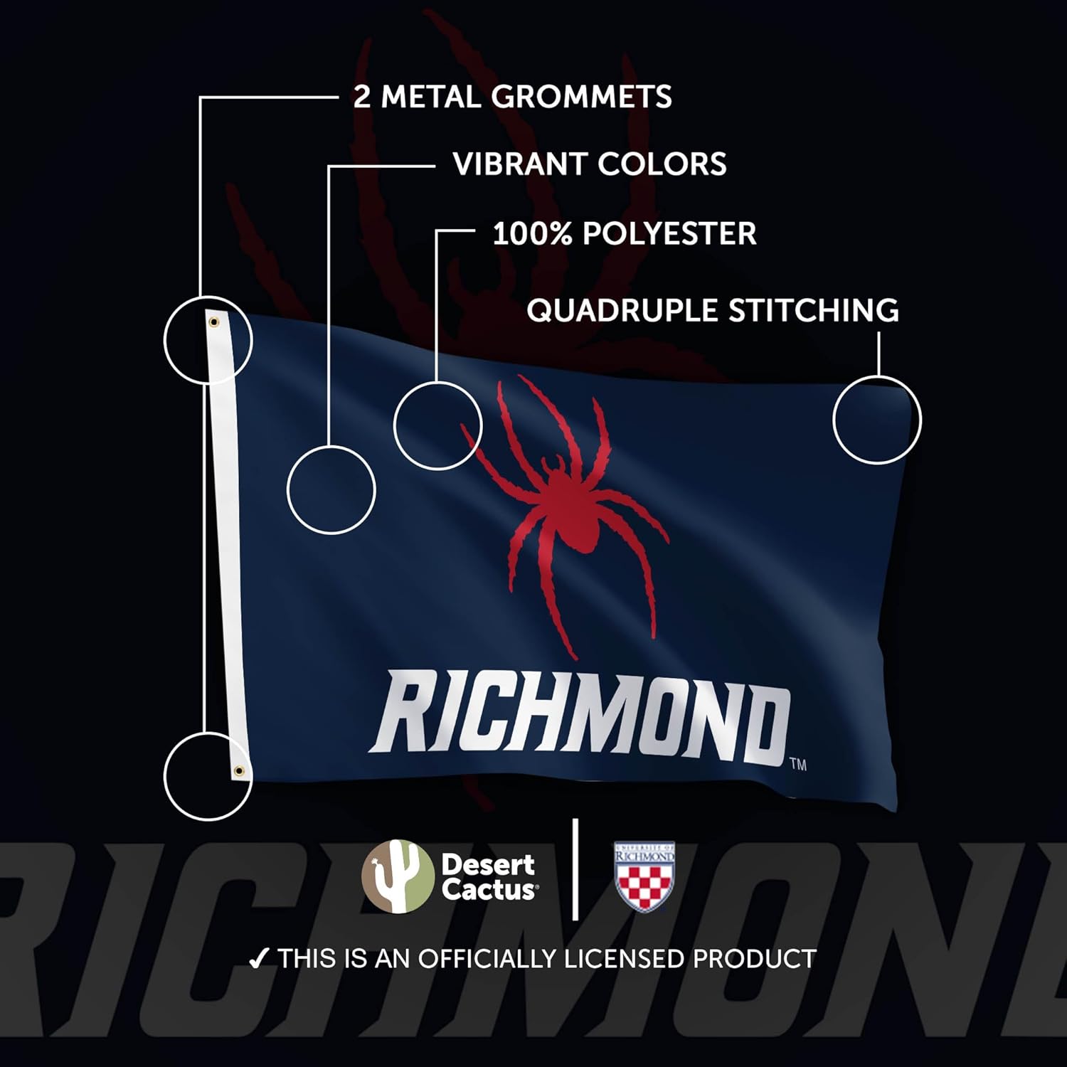 Desert Cactus University of Richmond UR Flag - 3 x 5 Feet Spiders Banner, Indoor/Outdoor Durable Fabric, 100% Polyester Design (Style A) - Image 4