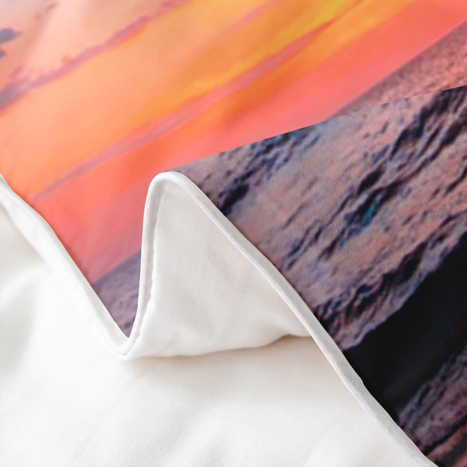 Homewish - Funda nórdica de 140 x 200 cm, diseño de palmera, juego de cama de playa oceánica, juego de cama para atardecer Hawái y hojas tropicales, funda nórdica de onda de mar costera (100% algodón)