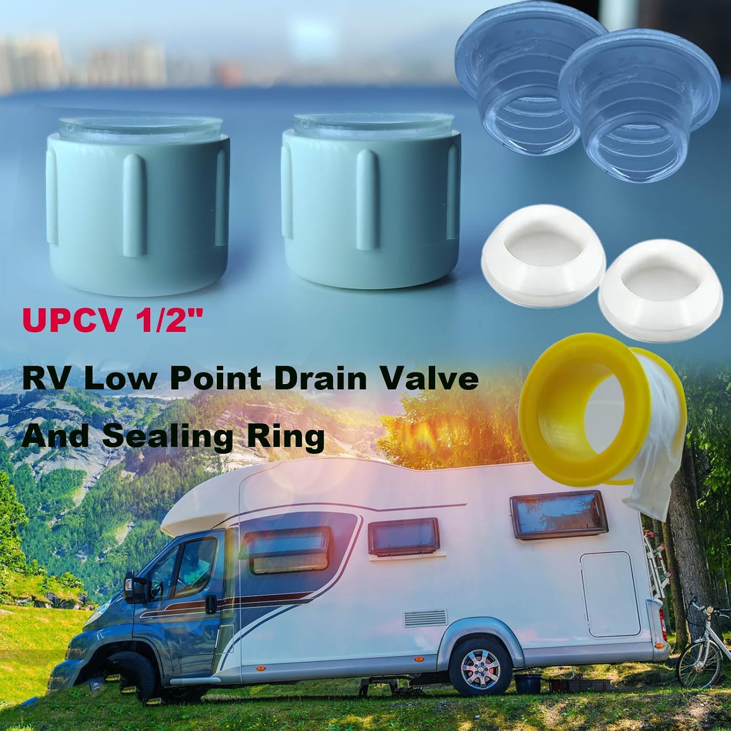 Upgrade 2PCS 1/2" RV Low Point Drain Cap Kit Fit for RV Camper Travel Traile, 1/2 inch Hot & Cold Water Lines