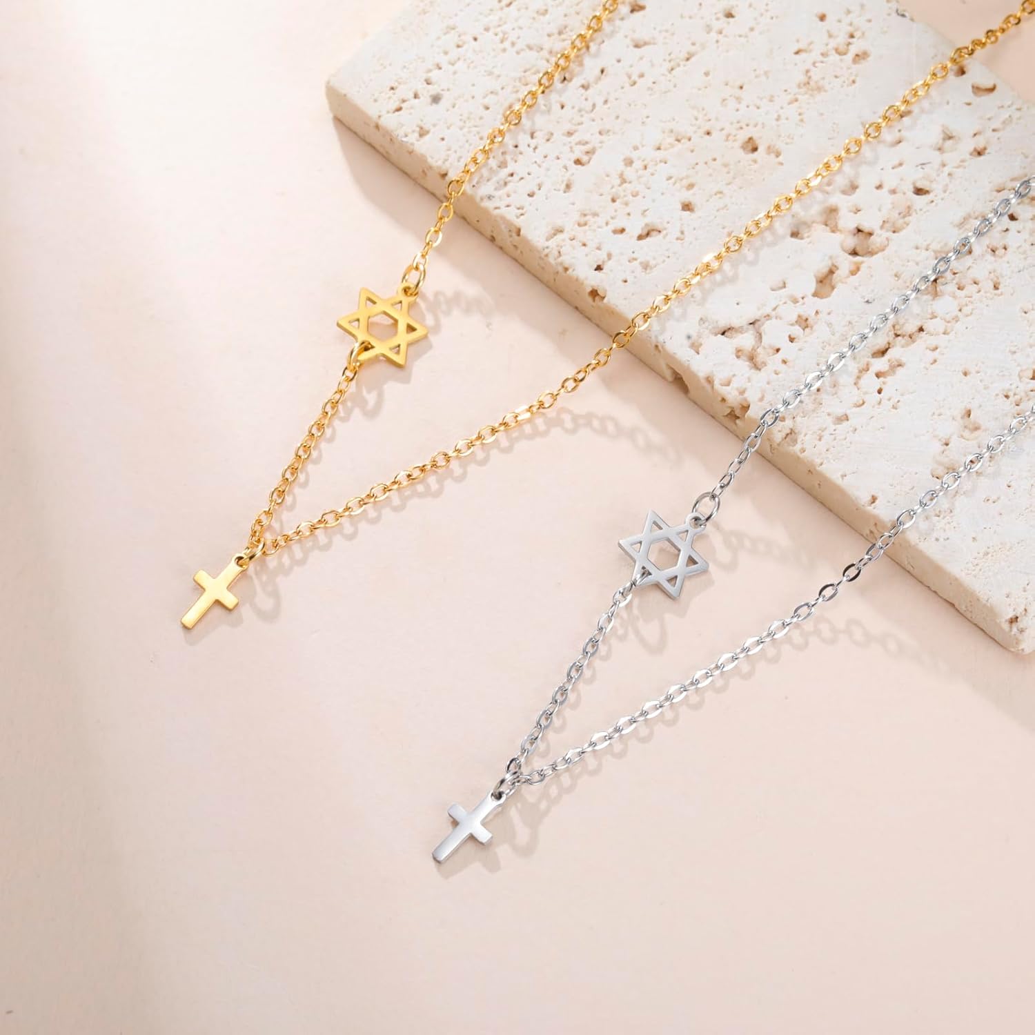 Dreamtimes Star of David Necklace Stainless Steel Cross Pendant Necklace Jewish Jewelry Women's Hebrew Necklaces - Image 8