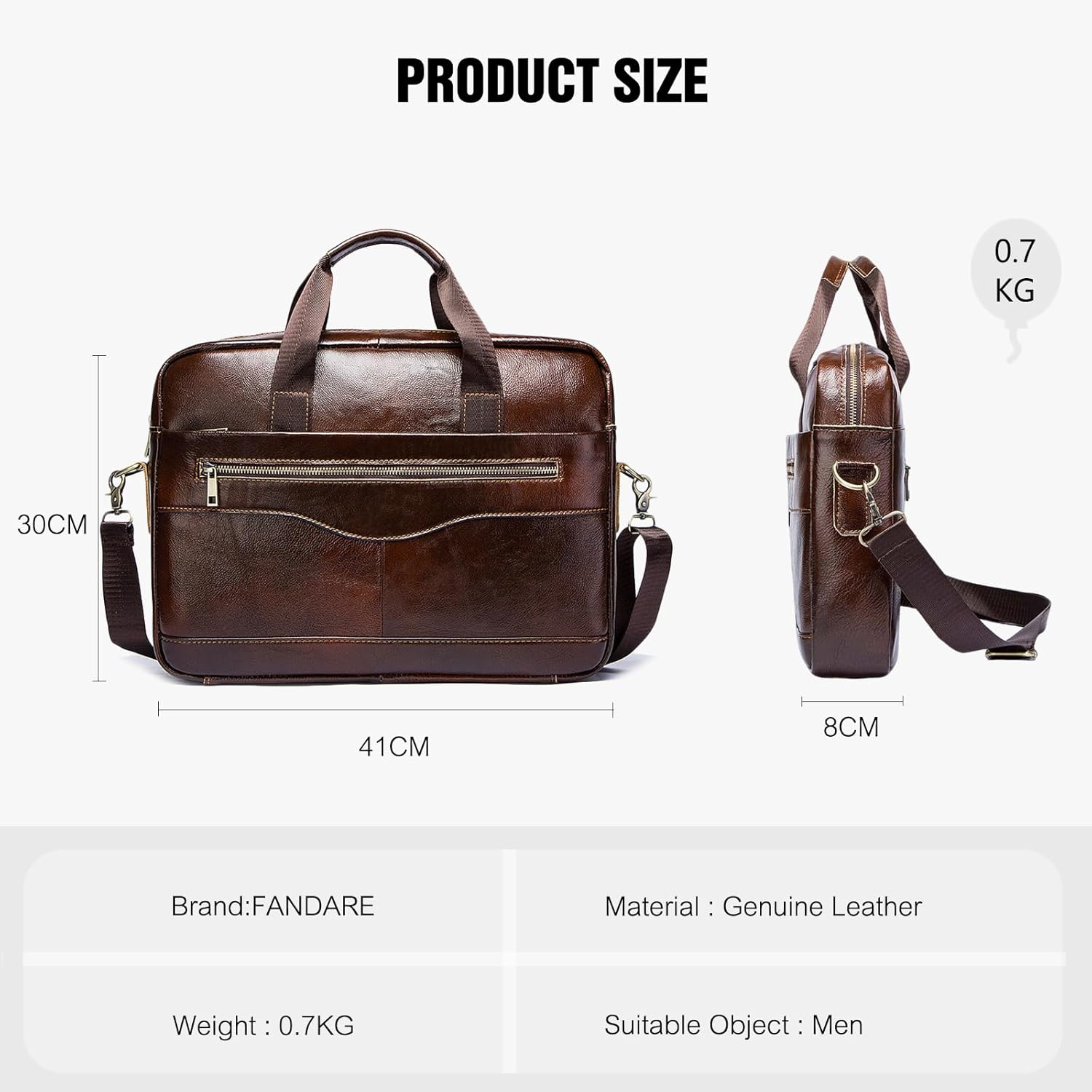 FANDARE Men's Briefcase Vintage Genuine Leather Case fit 15.6 inch Notebook