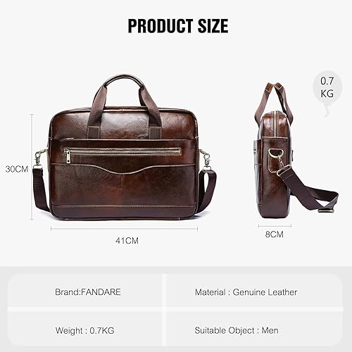 Miniatura 5 de FANDARE Maletín para hombre Vintage Funda de cuero genuino para cuaderno de 15.6 pulgadas