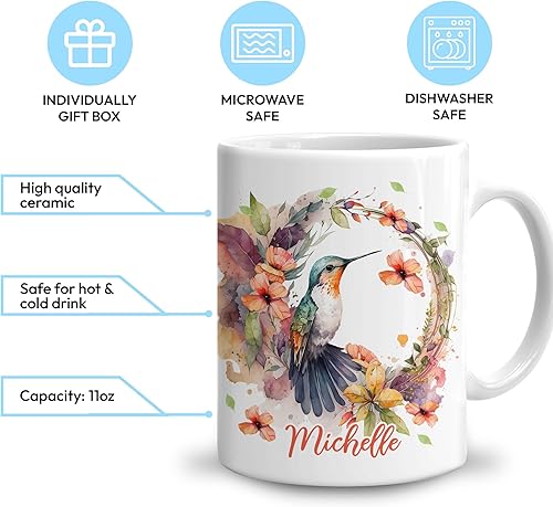 Miniatura 3 de Hyturtle Taza personalizada de colibrí, regalos para niñas, hombres y mujeres, regalos de cumpleaños para amantes de los colibríes, regalos de