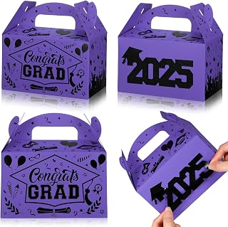 Tenceur 30 Pack Graduation Party Favors Boxes with 2025 DIY Sticker Large Capacity Graduation Treat Cookie Candy Gift Boxes for Class of 2025 Congrats Grad College Party Favors(Purple and Black)