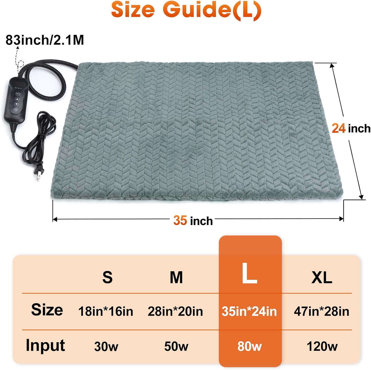 GASUR Pet Heating Pad for Dogs, Waterproof Cat Heating Pad with Timer Temperature Adjustable, Indoor Heated Electric Pet Bed for Cats Dogs, Anti-bite Pet Heated Pad, 35''x24'', Large