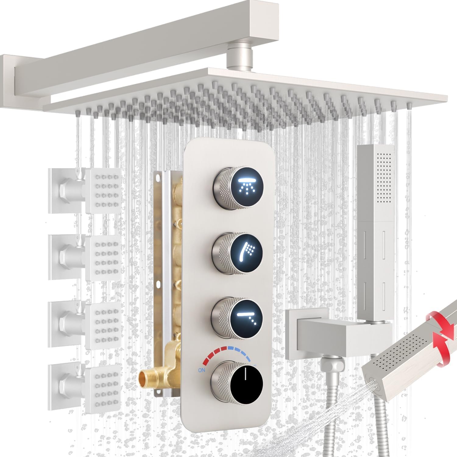 Système de douche à jets de corps avec pommeau de douche 2 en 1 mural