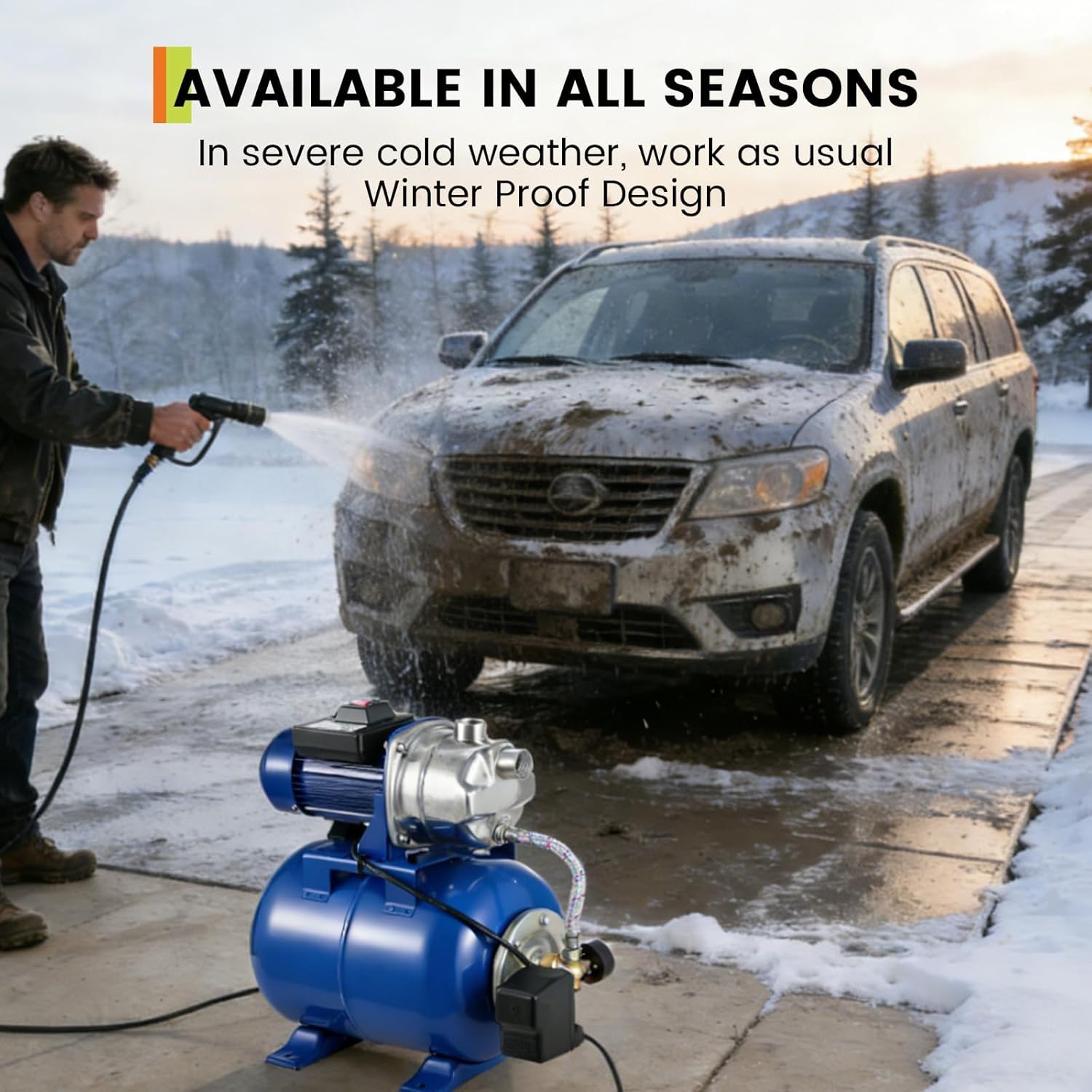 Garvee 1.6 HP Shallow Well Pump with Pressure Tank, 1320 GPH, Water Jet Irrigation Pump, Automatic Pressure Switch, Stainless Steel, for Home, Farm, Garden & Yard, Blue