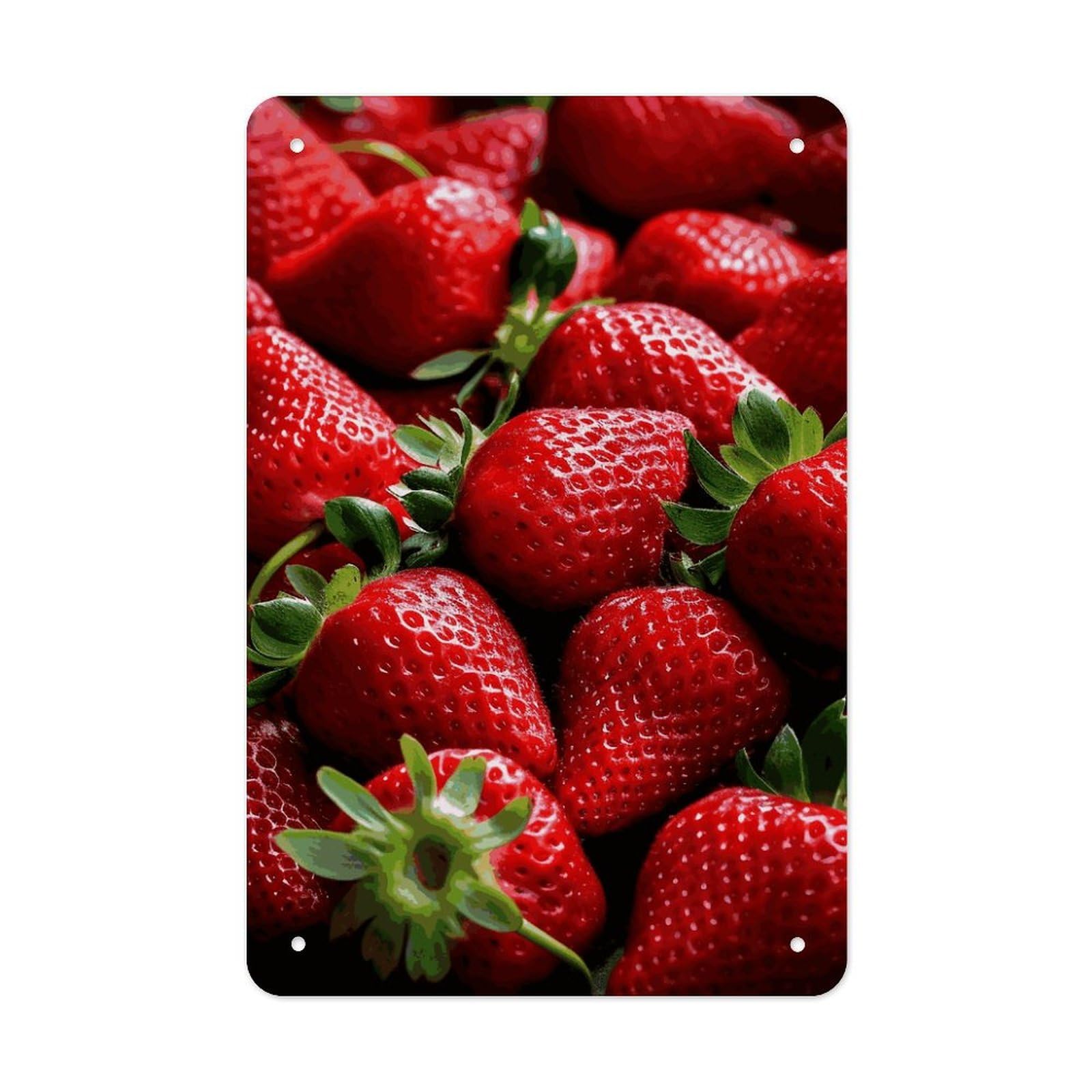 QMNLKH Fresh Strawberries Plaques for Wall Decor, Personalized Metal Tin Sign for Home, Multifunctional Poster for Office, Fashion Painting for Hallway, Wall Art Pictures, 7.9x11.8Inch