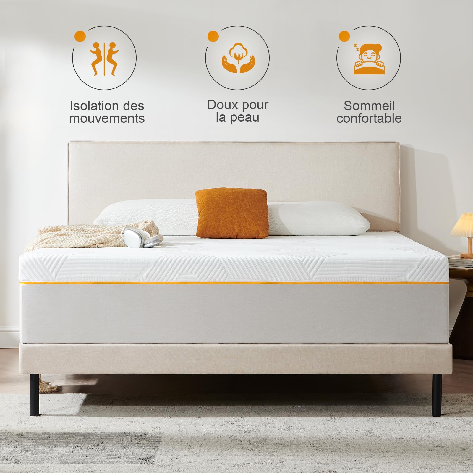 Matelas 140x190x20cm en Mousse à Mémoire de Forme, Fermeté Moyenne et Respirable, 7 Zones de Confort, Soutien Parfait, Réversible à Deux Faces Utilisables(140x190x20cm)