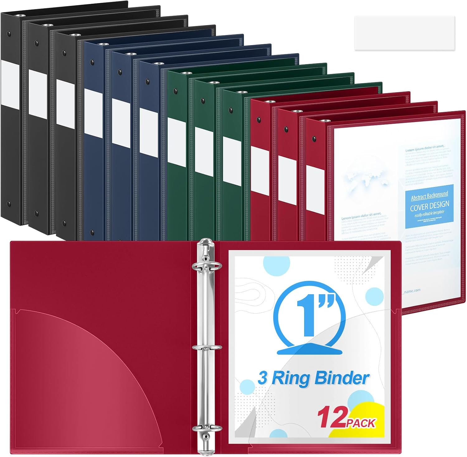 Henoyso 12 Pcs 3 Ring Flexible Binders with Clear Front View Cover and 2 Inner Pockets, 8.5 x 11 Colored Plastic Flexible Binders for Paper File Organizer, Hold 350 Sheets(1 Inch,Classic Color)