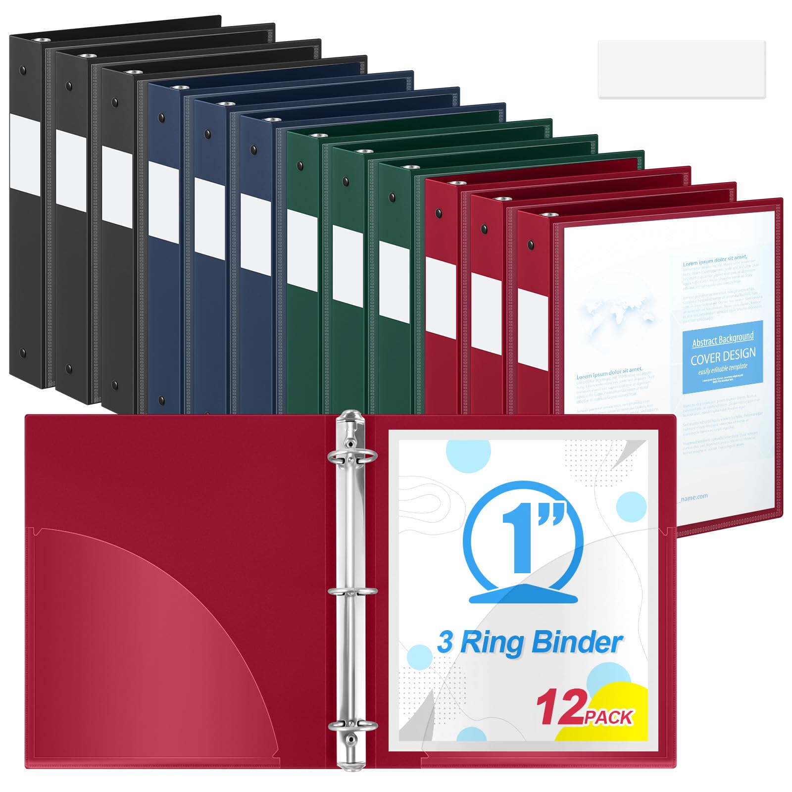 Henoyso 2,5 cm Ordner, 3 Ringe, 12 Stück, klare Sicht, 3-Ringbuch für 225 Blatt, passend für Briefgröße 21,6 x 27,9 cm, für Schule, Büro, Zuhause, 4 klassische Farben