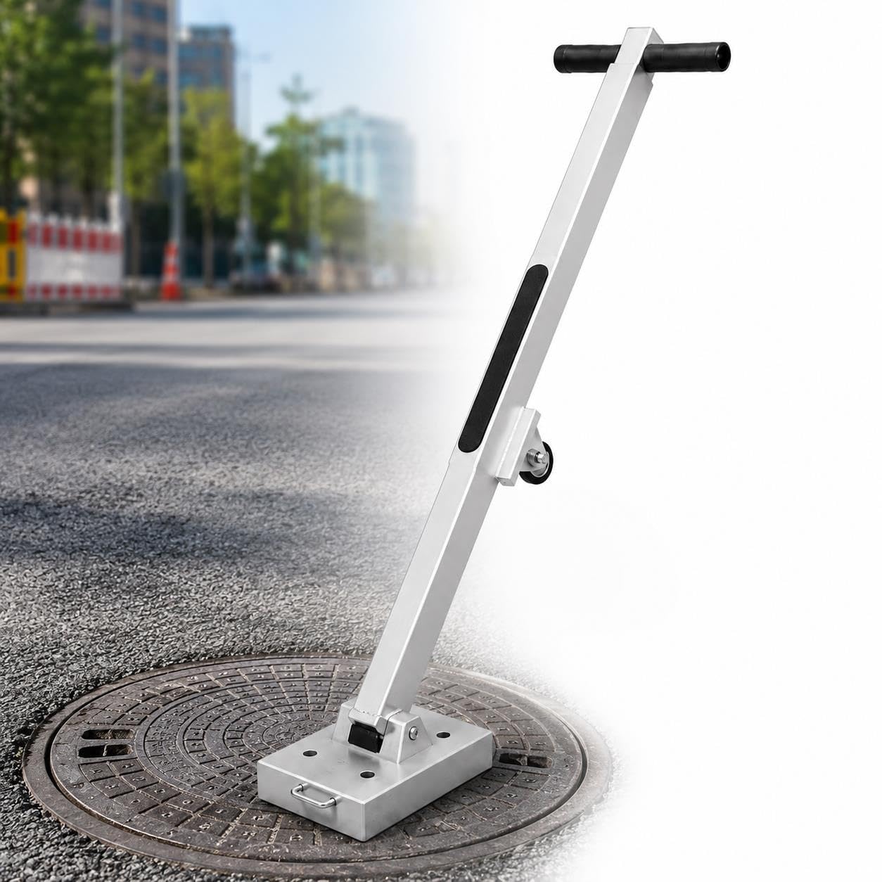 Sollevatore Magnetico Telescopico For Chiusini For Fognature, Scarichi | Forza di trazione di 270 kg, supporto ruota scorrevole, impugnatura a T, corpo in alluminio, trasporto compatto