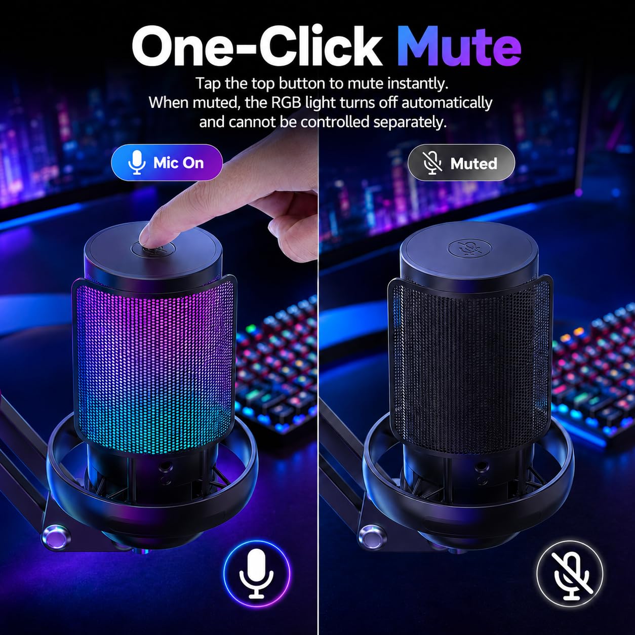 Anykuu Mikrofon USB do gier Plug&Play, mikrofon kondensatorowy do komputera PC do gier, streamingu, podcastingu, wideokonferencji z adapterem USB-C i 1,5 m kablem danych dla PC/laptopa, PS4/PS5, IOS